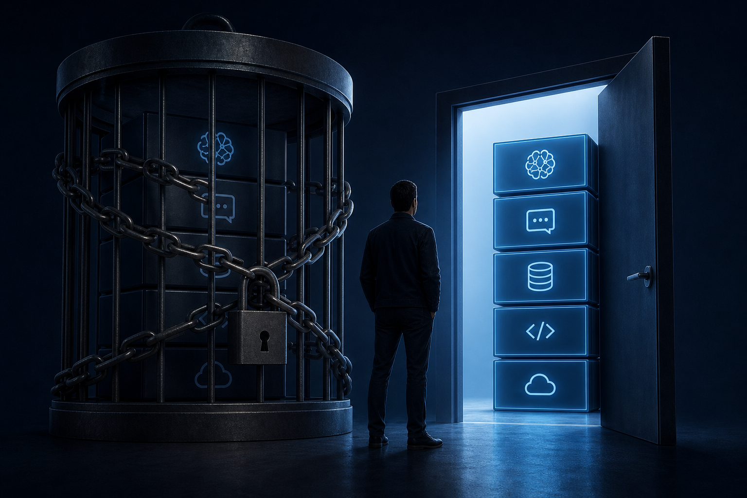 Illustration of a business keeping ownership of the AI systems, code and data an agency builds for it